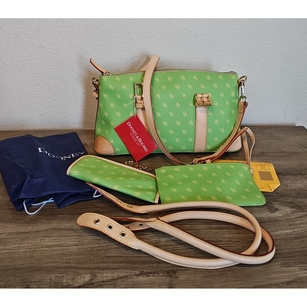 Dooney & Bourke Satchel Womens Large Lime Green Monogram Leather Trim K7354488